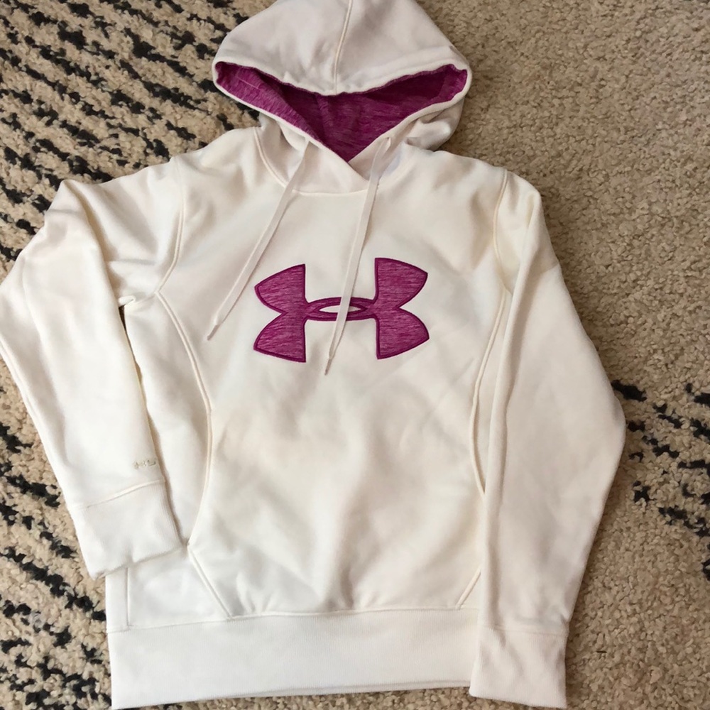 Under Armour cold gear hoodie in cream and magenta